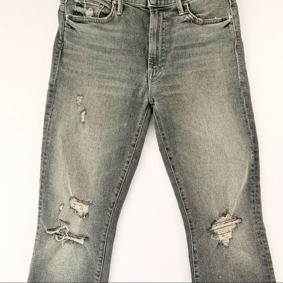 Mother Cropped Raw Hem Jeans Distressed Grey 26 - Picture 7 of 10